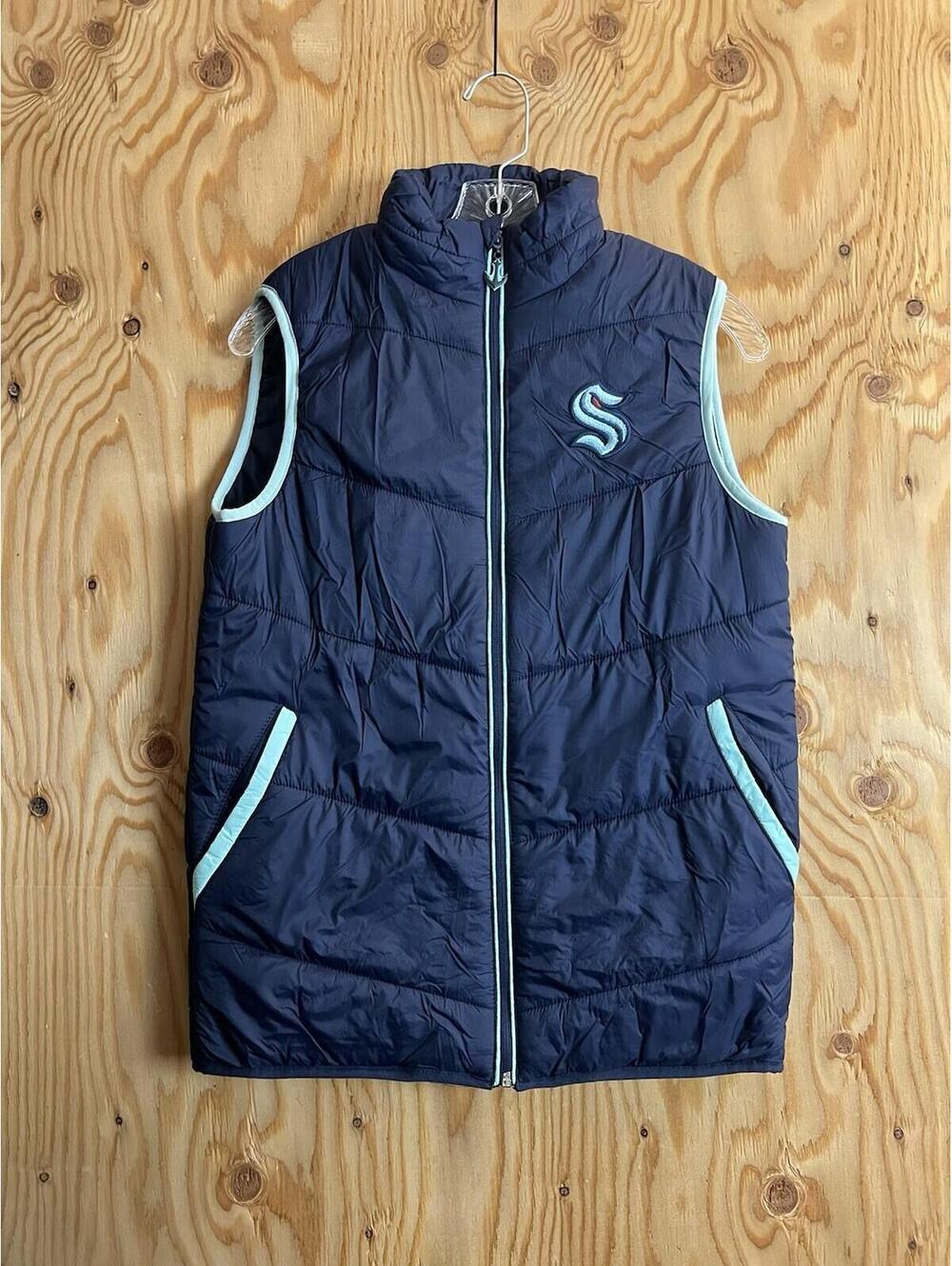 Seattle Kraken NHL Puffer Vest Mens XS Blue Hockey 24-25 Season Ticket Member